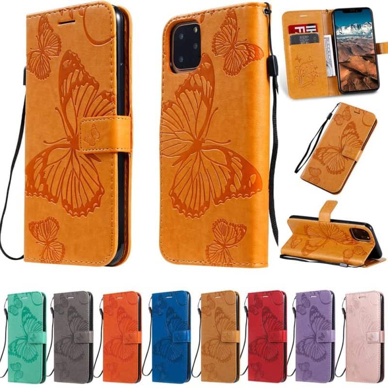 Custodia portafoglio in pelle a farfalla per ragazze per iPhone 11, iPhone 11 Pro e iPhone 11 Pro Max