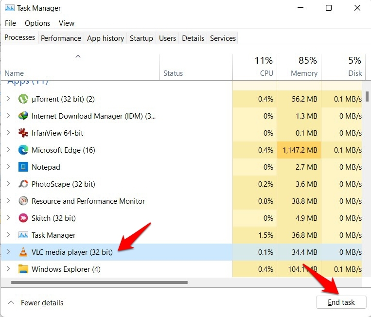 come terminare il task di un'app in windows 11