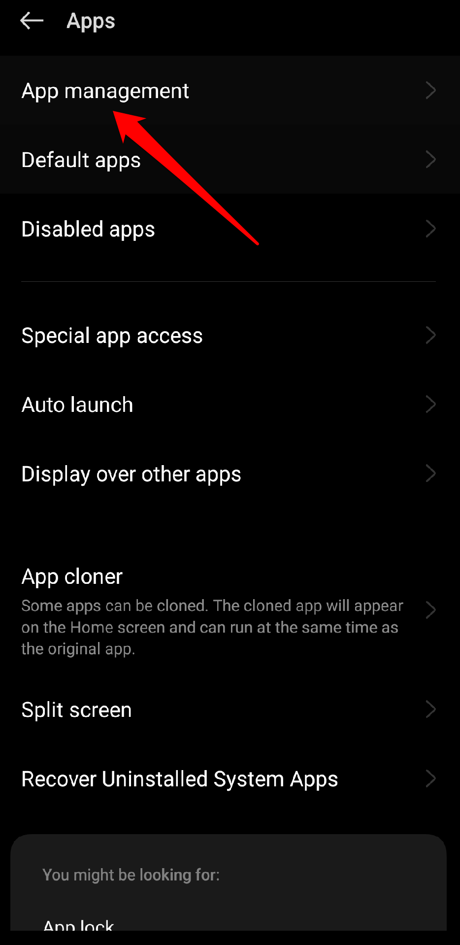 Tocca l'opzione gestione app.