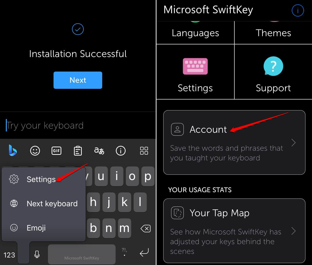 impostazioni dell'account swiftkey
