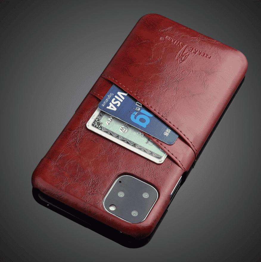 Capa de Couro Dura Slim com Porta-Cartão para iPhone 11 Pro Max