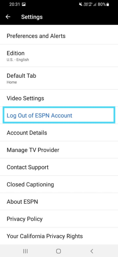 Von der ESPN-App abmelden - ESPN-App funktioniert nicht