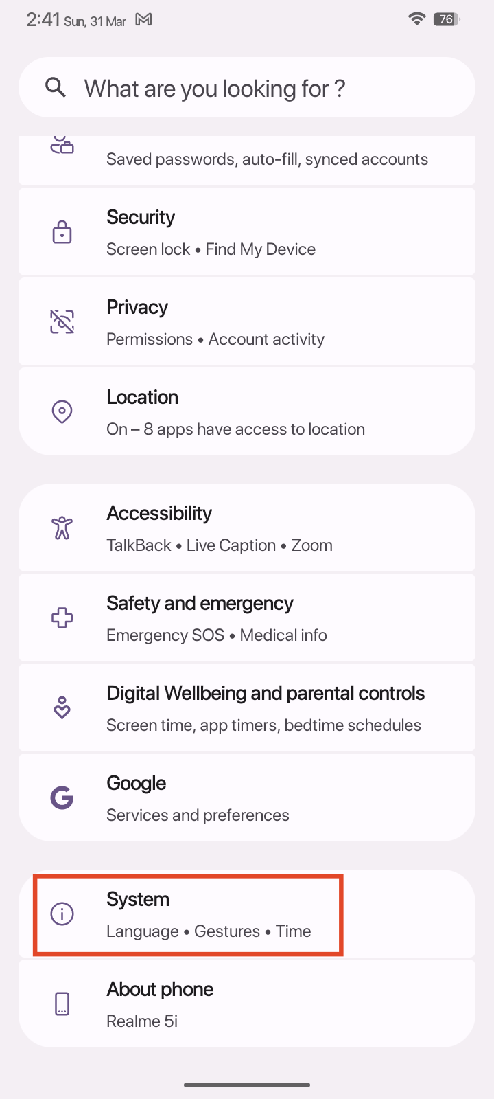 tap on System