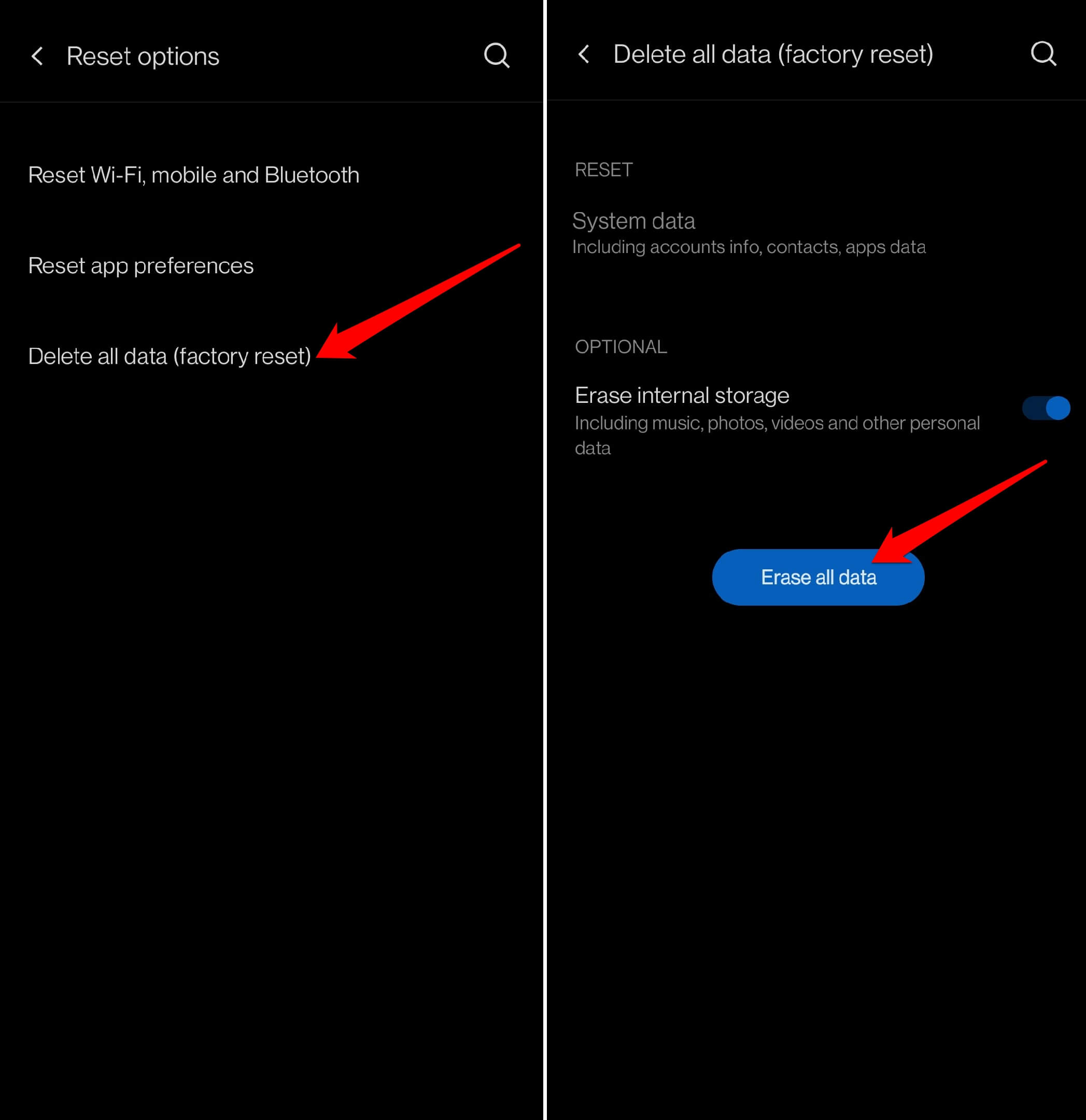 restablecimiento de fábrica del dispositivo android