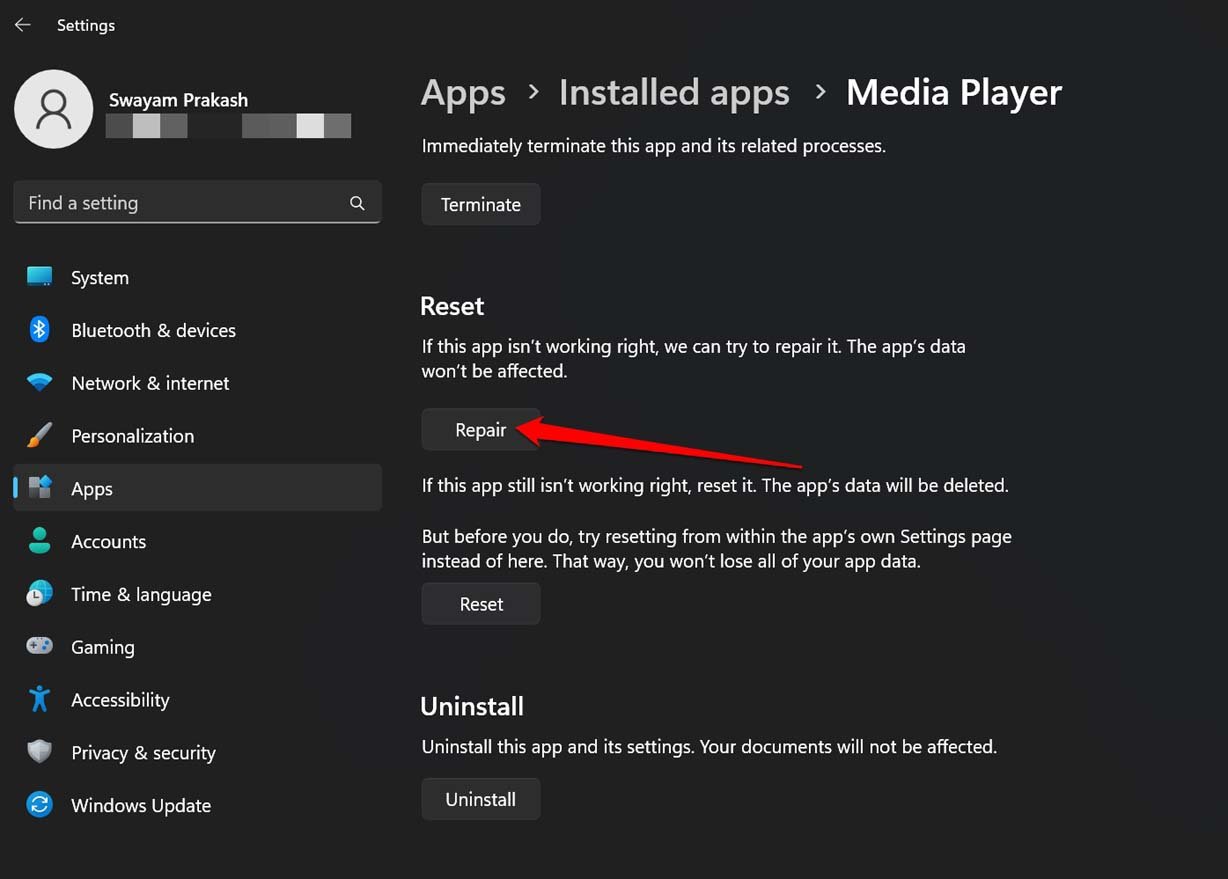Windows Media Playerを修復する