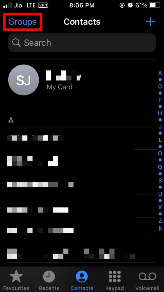 Groupes de l'application Téléphone iOS