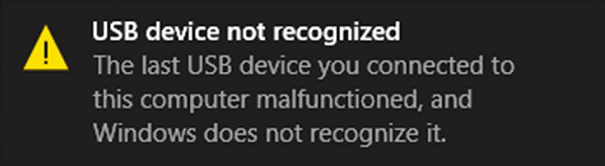 Das letzte USB-Gerät, das du mit diesem Computer verbunden hast, hat nicht funktioniert, und Windows erkennt es nicht