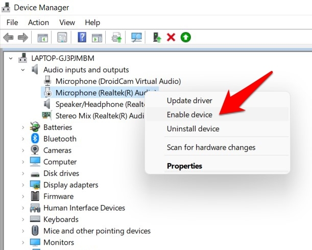 abilita microfono dal gestore dispositivi in windows 11