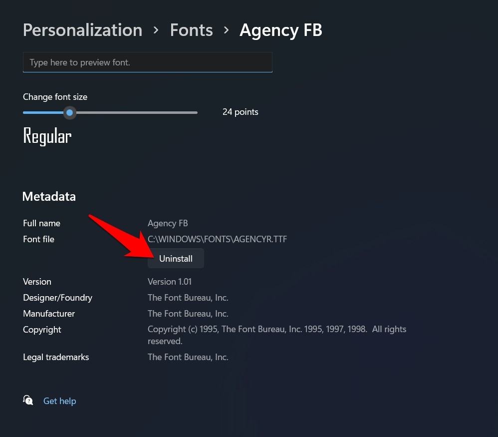 удаление шрифтов в windows 11 через настройки