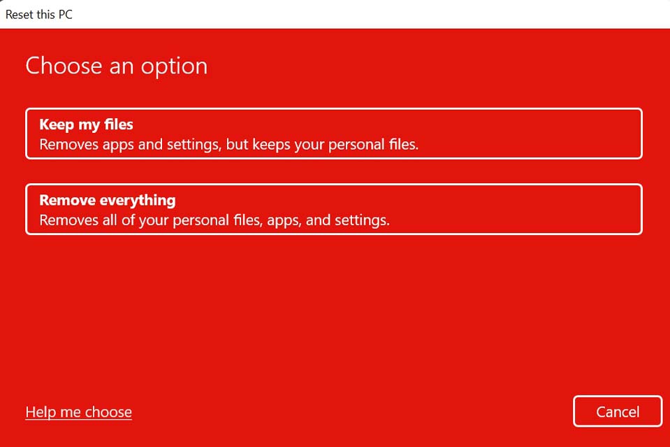 opzione di ripristino Windows 11