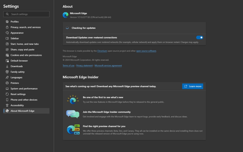 Assicurati che la tua versione di Edge sia aggiornata - Microsoft Edge non risponde