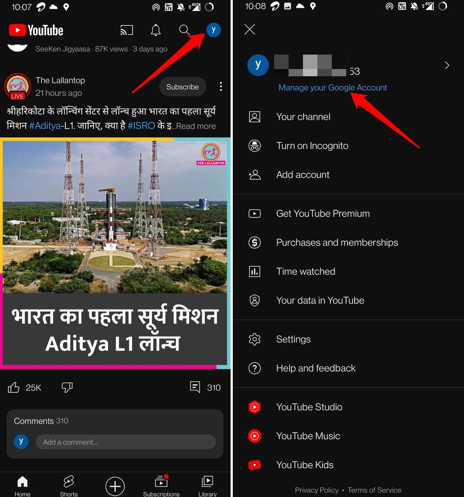 administrar cuenta de Google asociada con YouTube