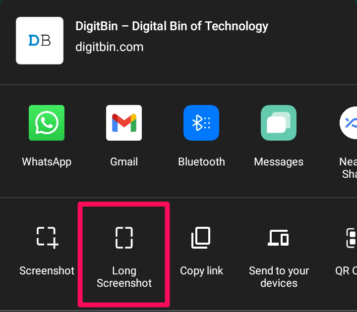 Wählen Sie Langen Screenshot