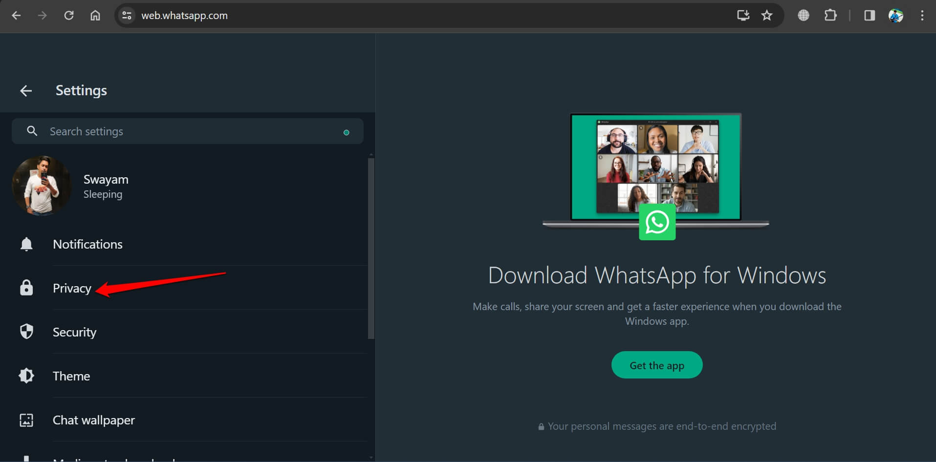 privacy whatsapp web