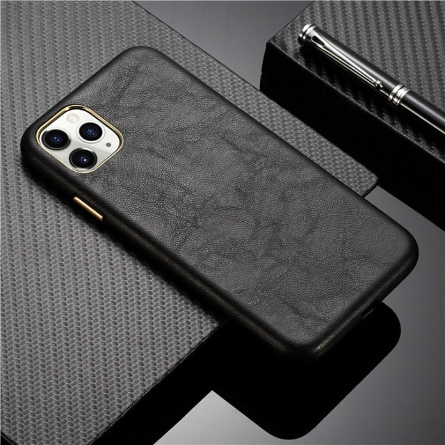 Custodia in Pelle Premium e Bottoni Metallici per iPhone 13 Pro