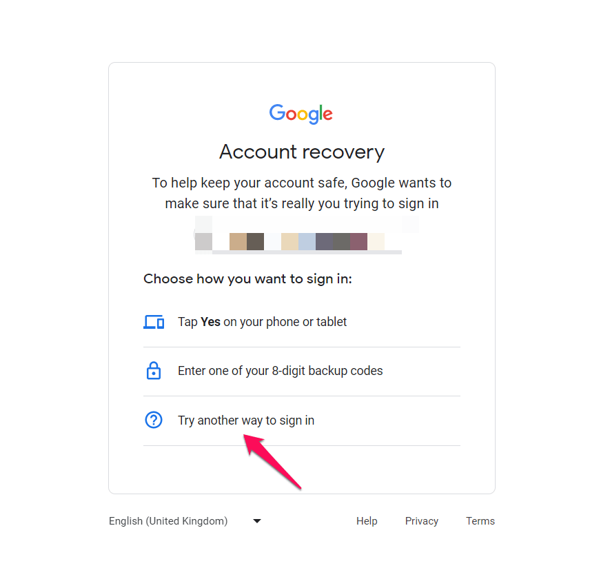 Verwenden Sie die Google-Konto-Wiederherstellungsseite