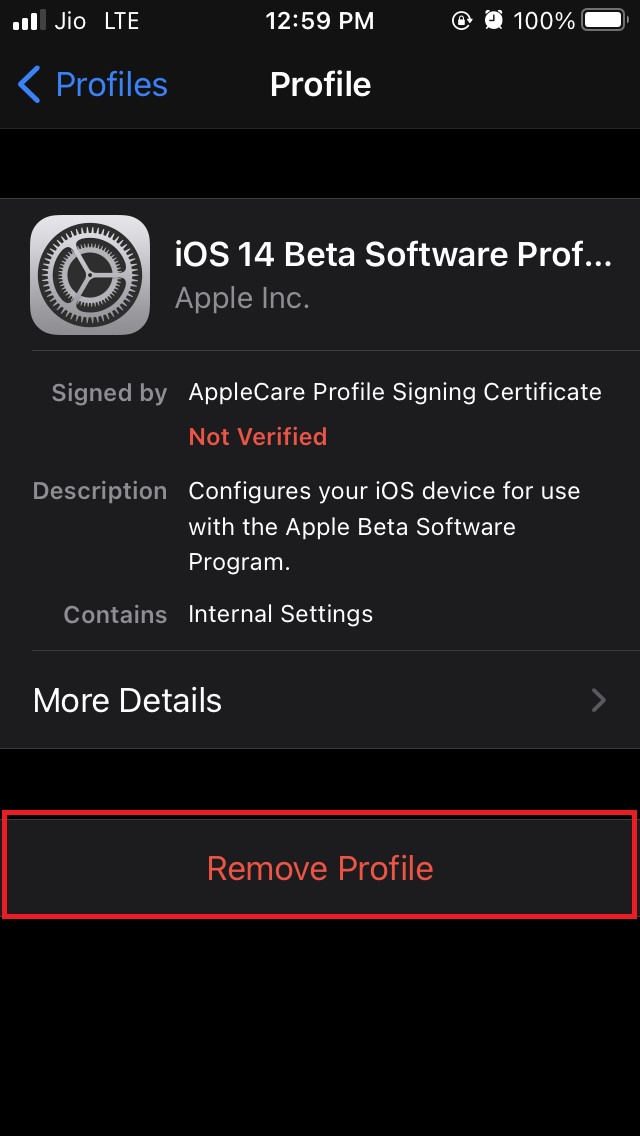 supprimer le profil iOS 14