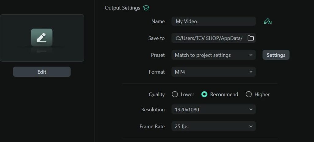 exportation de la vidéo
