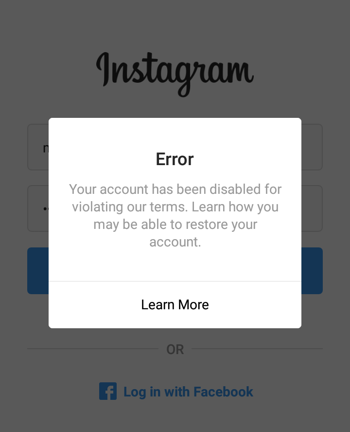 Account Instagram Disabilitato