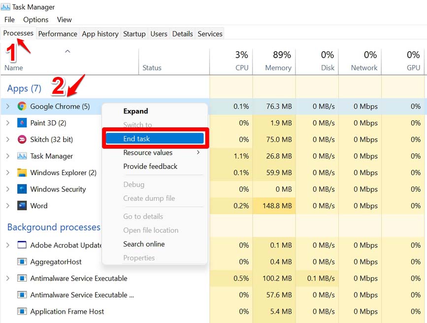 Google Chrome-Task beenden