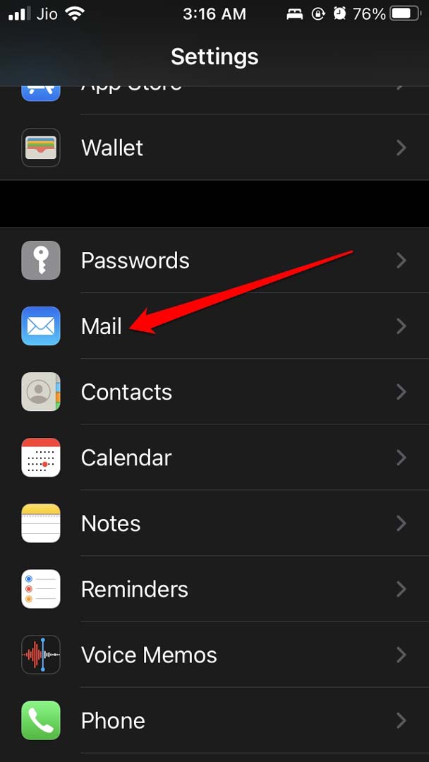 iOS 설정에서 메일 앱 열기