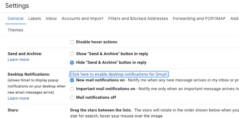 Activer la notification de bureau pour Gmail