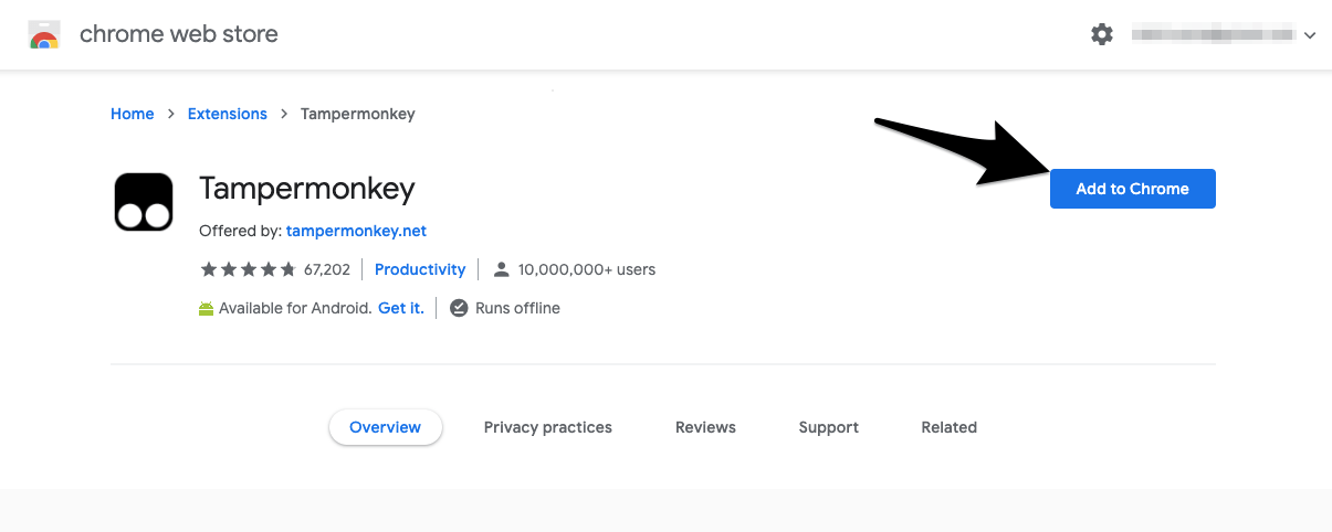 ChromeにTampermonkeyを追加