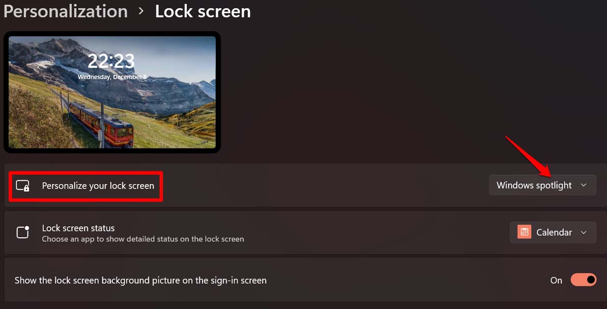 abilita Windows Spotlight