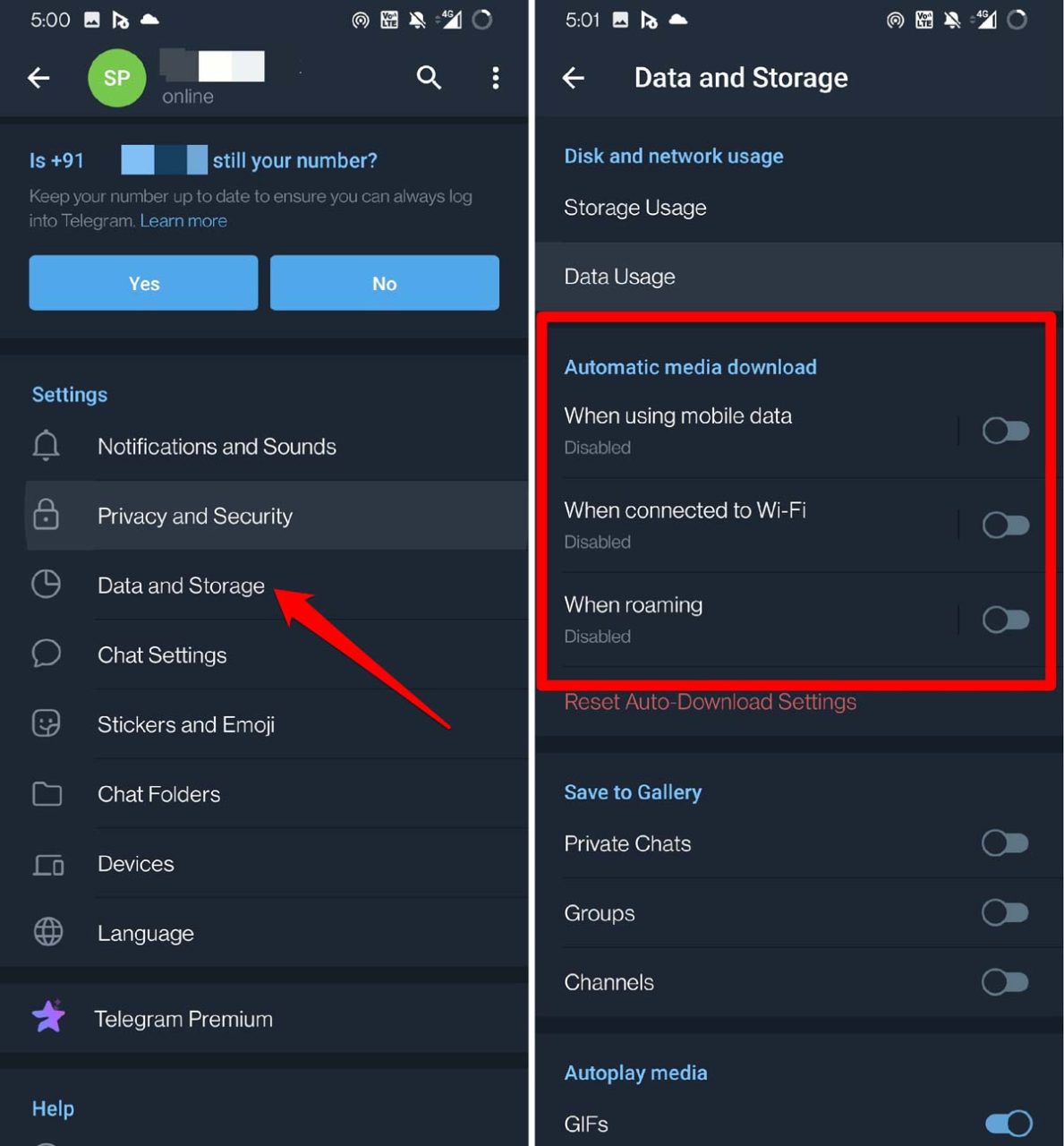 desactivar descarga automática de medios telegram