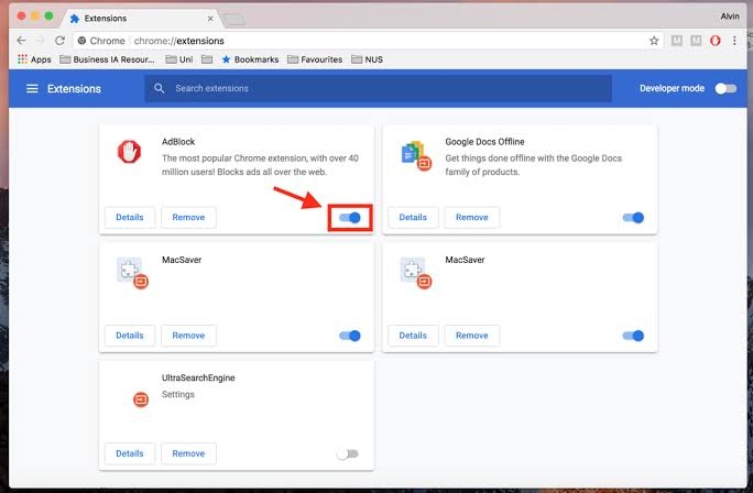 Disabilita l'Estensione Ad-blocker su Chrome - Risolvere il Codice Errore 124 di Paramount Plus