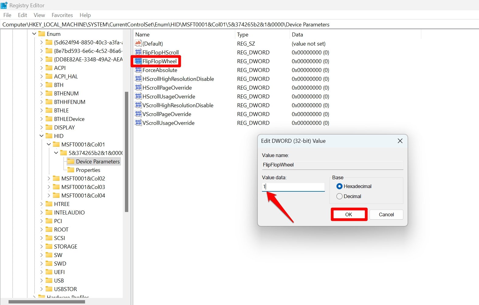 como habilitar a rolagem reversa do mouse usando o registro do Windows