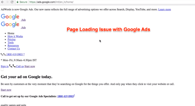 Page d'accueil de Google Ads ne se charge pas correctement
