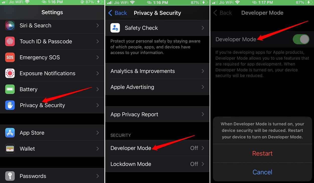 iOSで開発者モードを有効にする