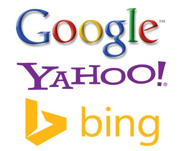 Logo di Yahoo Google e Bing