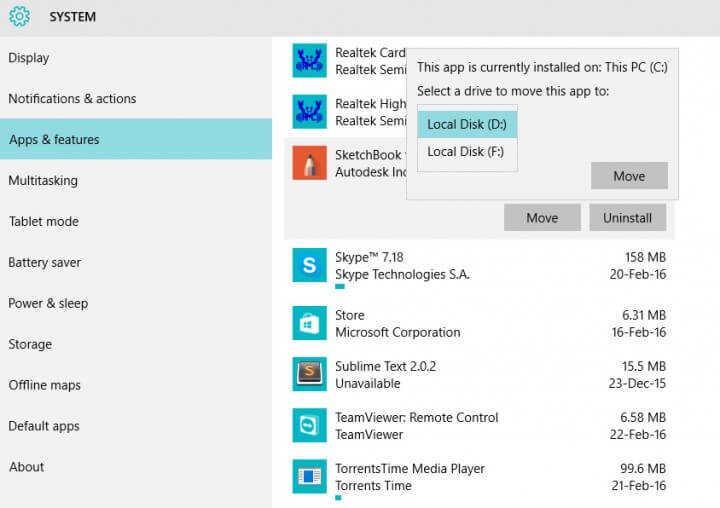 Windows10Apps auf Laufwerk verschieben