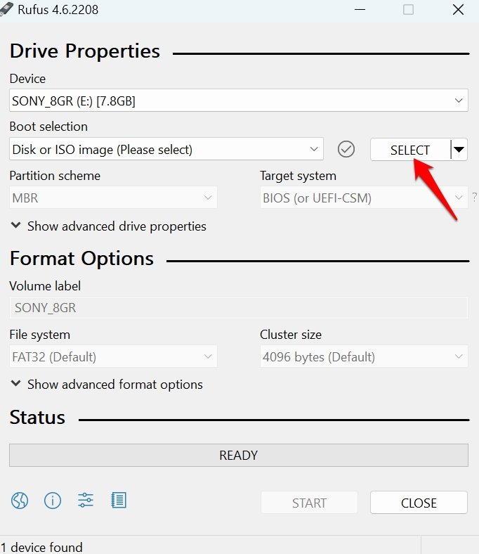 selecionar arquivo de imagem ISO usando Rufus