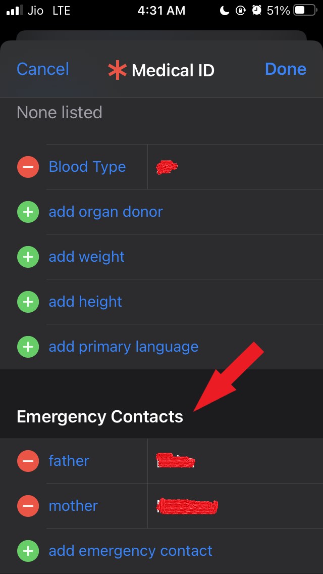agregar contactos de emergencia
