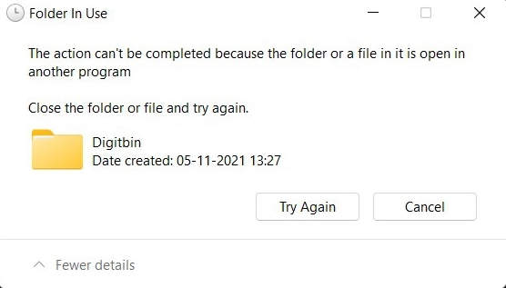 errore file o cartella attualmente in uso