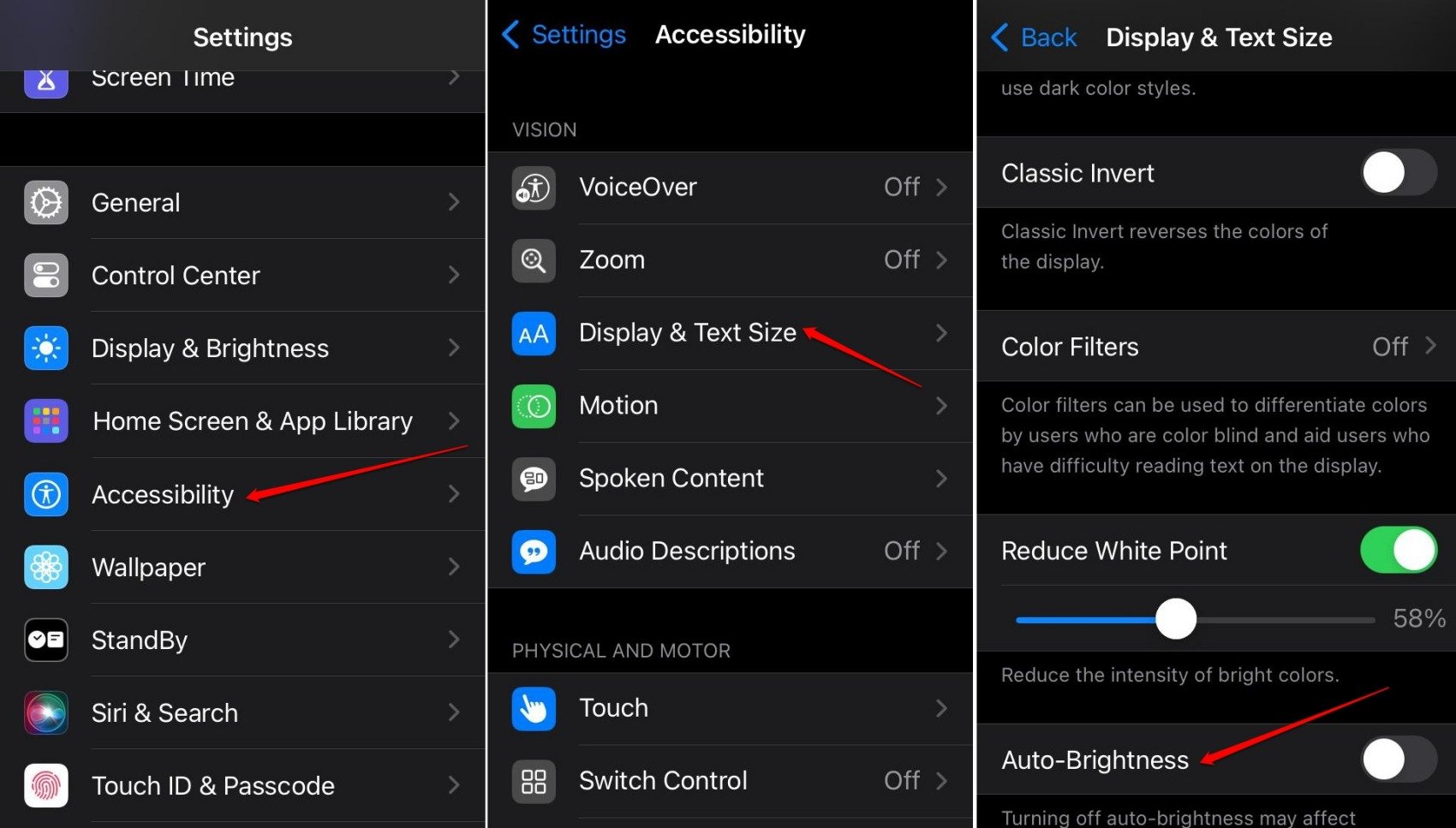 disattiva auto luminosità in iOS