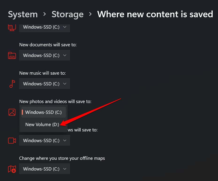 cambia la posizione di download predefinita