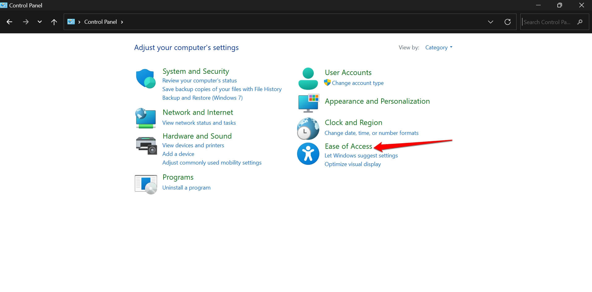 apri Windows accessibilità