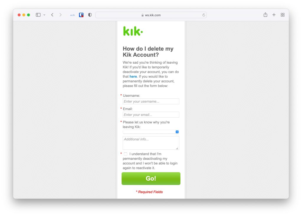 Delete kik Account