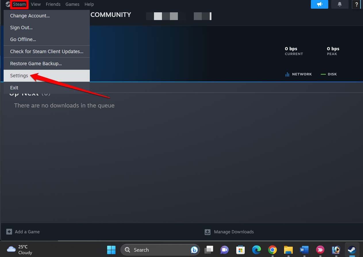 Steam設定に移動