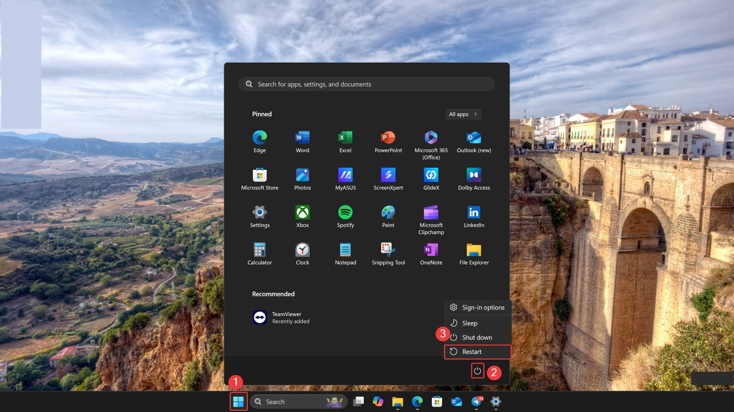 Riavvia il computer