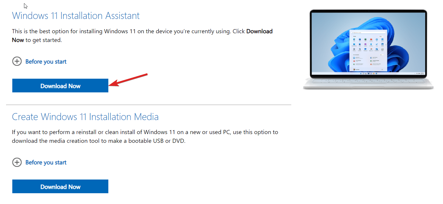 Drücken Sie die Download-Schaltfläche für den Windows 11 Installationsassistenten