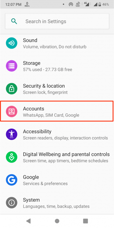 Android設定のアカウント