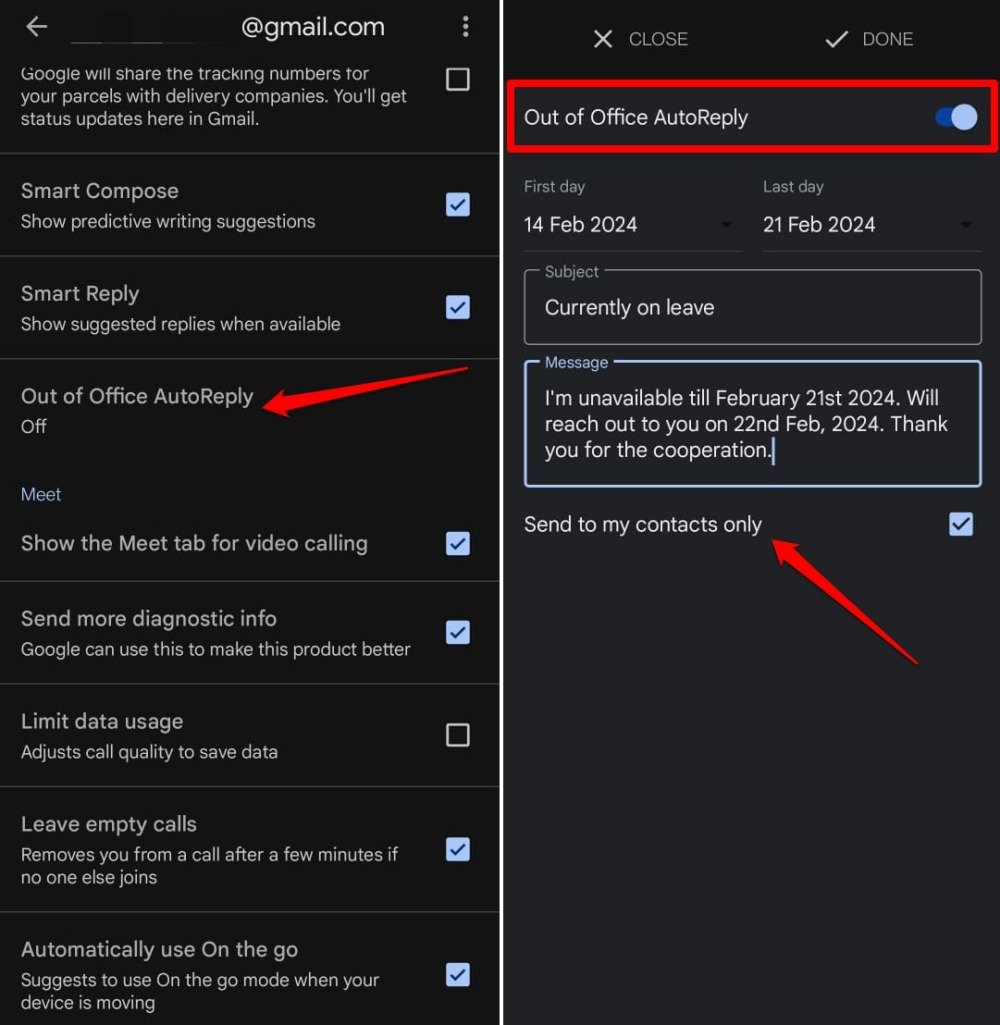 out of office autoreply feature on Gmail Android