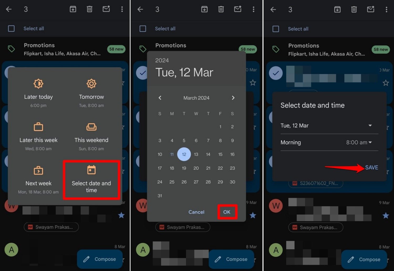 establecer tiempo de posposición personalizado para correos en la aplicación de Gmail