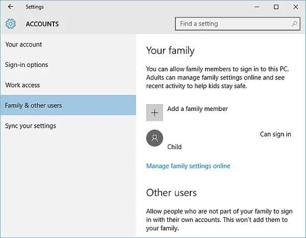 Imposta i controlli parentali in Windows 10
