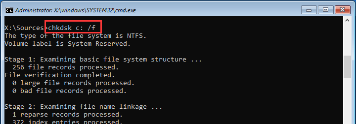 chkdsk C:f